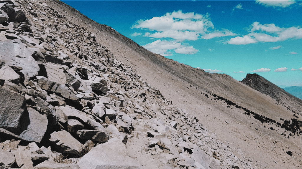 Looking out to the dramatic slopes of Kearsarge Pass on a beautiful summer day in the Sierra Nevada